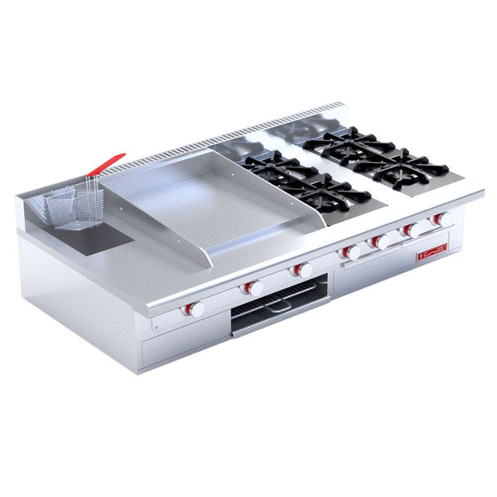 CORIAT MULTICHEF DE MESA MASTER Estufa a gas, con 4 quemadores, 1 plancha, 1 gratinador y 1 freidora 3 lt.