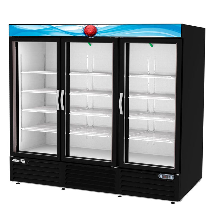 Asber ARMD-72 HC Refrigerador 3 Puertas de Cristal 72 Pies Vinil negro Envío Cobrar