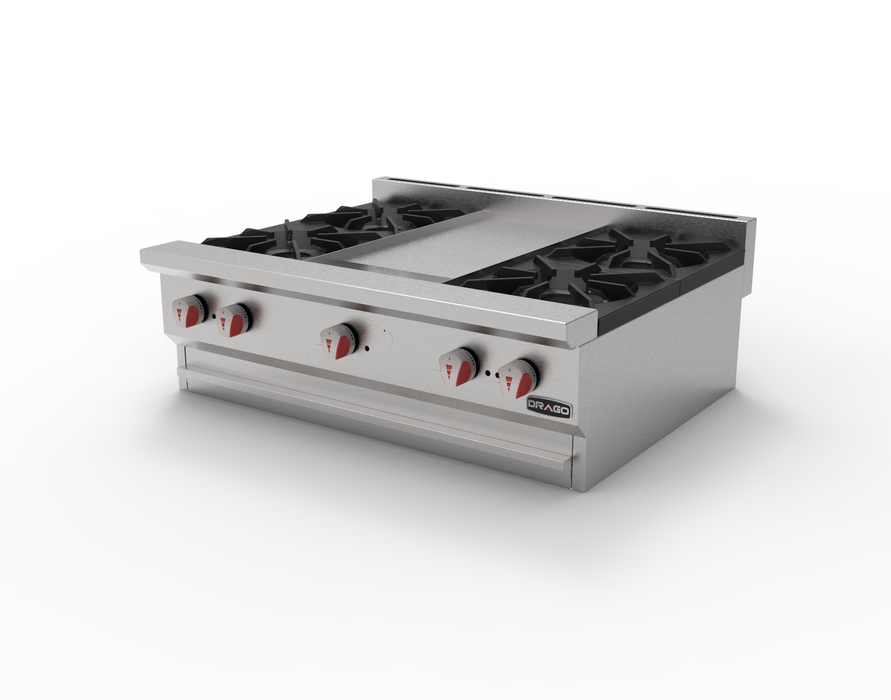 DRAGO CG-40P Parrilla de 4 quemadores y plancha de 1´