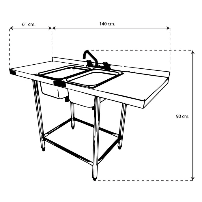 INMEZA EEFR1 Fregadero eco 140x60 2 tarja ligera patas acero inoxidable FREGADEROS INMEZA 