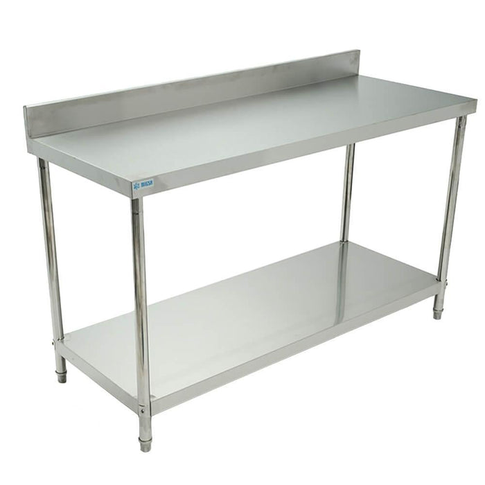 MIGSA BN-W04/150 Mesa de Trabajo con Lambrin de Acero Inoxidable con Entrepaño 1.50 Metros POR COBRAR Mesas / Gabinetes / Cubiertas MIGSA 