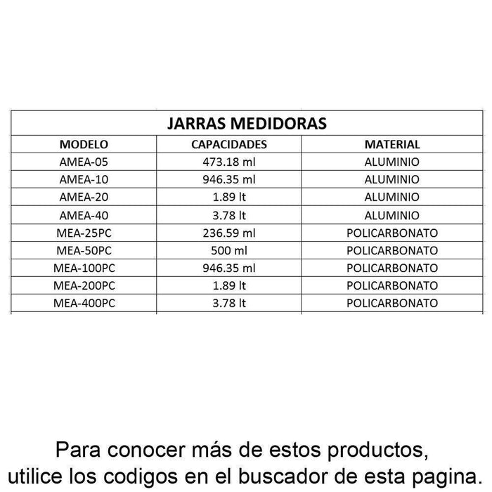 ISBW AMEA-05 ALKAM005 Jarra Taza Medidora de Aluminio Líquidos 16 Oz (473.18 ml) Utensilios ISBW 