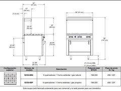 VULCAN SX36-6BP Estufa de 36 Gas Propano 6 Quemadores abiertos – INMEZA