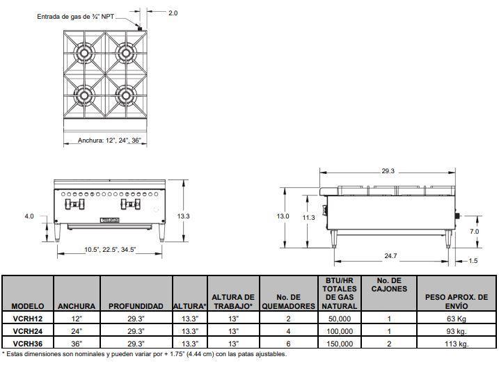 VULCAN VCRH12 Estufa de mesa a Gas para restaurantes 30.48 cm