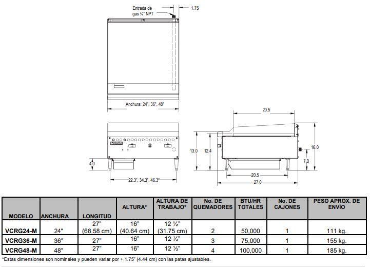 VULCAN VCRG48 Plancha a Gas para Restaurantes 121.92 cm